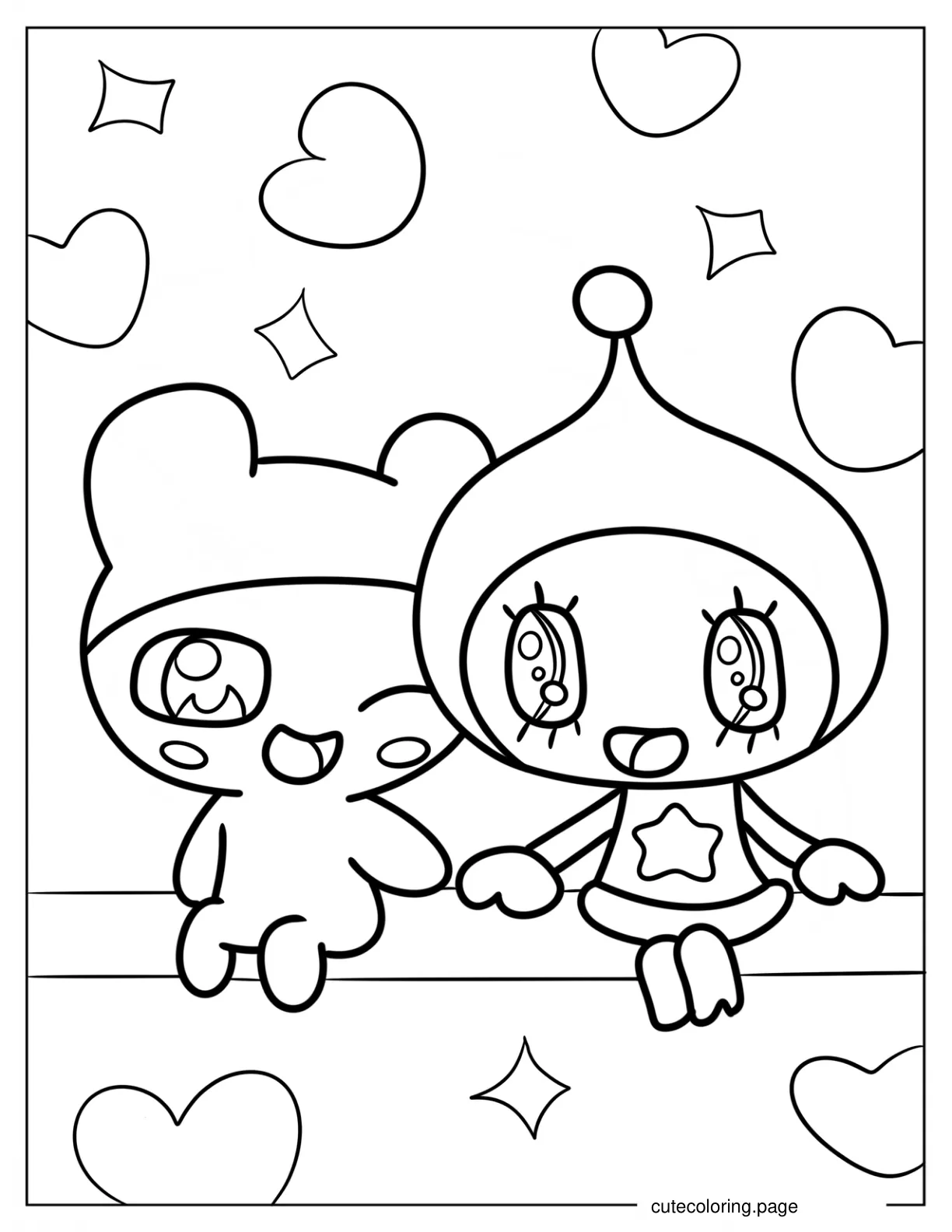 Mametchi Holding Hands With Himespetchi coloring page