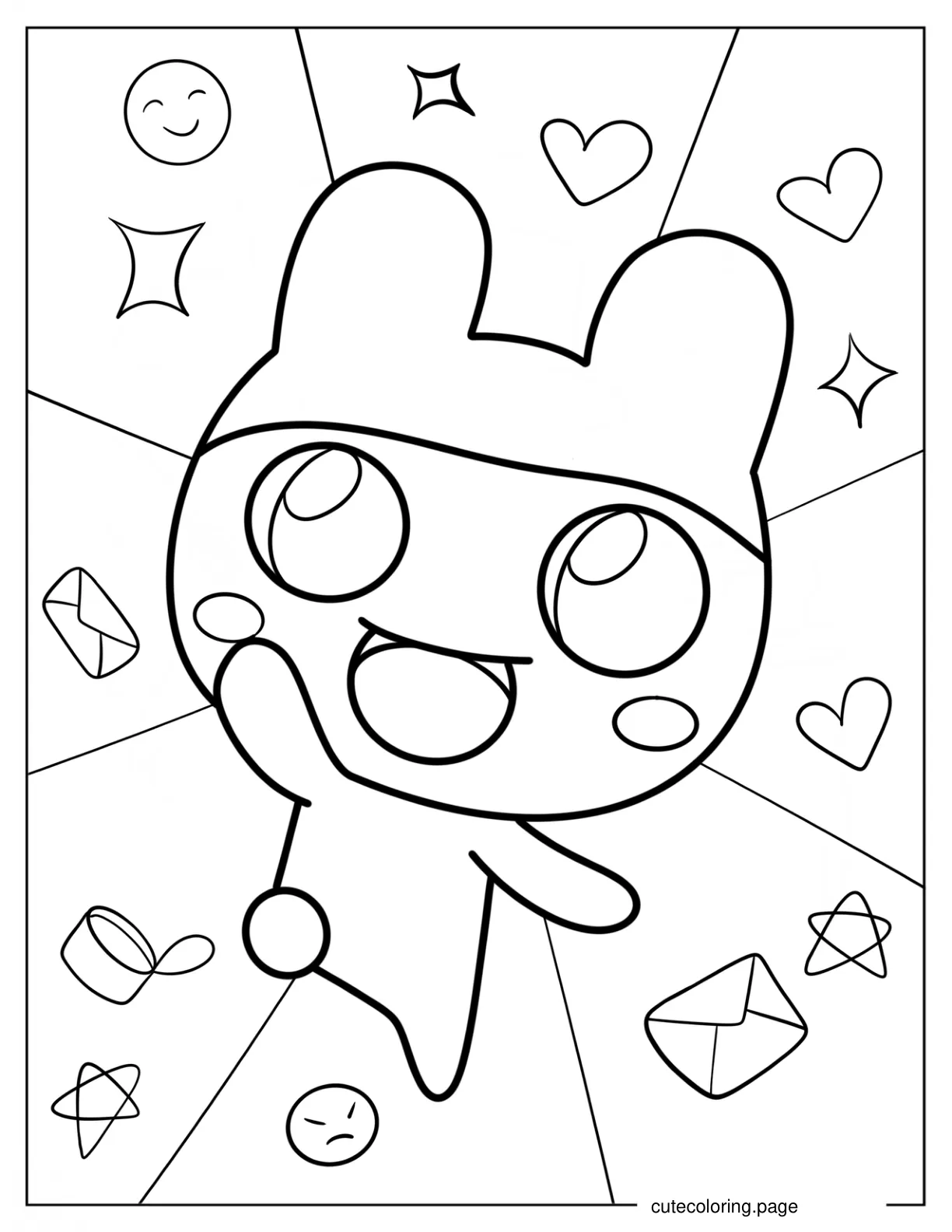 Smiling Mametchi With Hearts And Stars Coloring Page coloring page