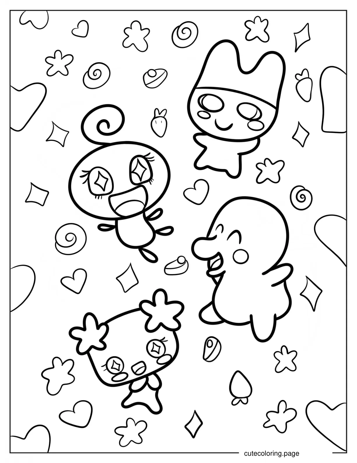 Tamagotchi Violetchi Kuchipatchi Memetchi And Mametchi Coloring Page coloring page