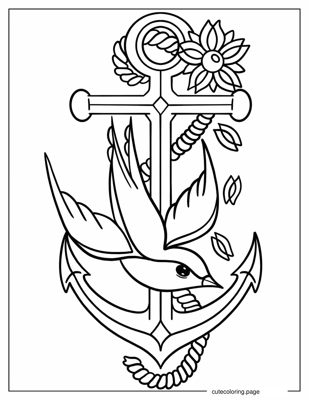 Anchor Dove And Rope Tattoo Coloring Page coloring page