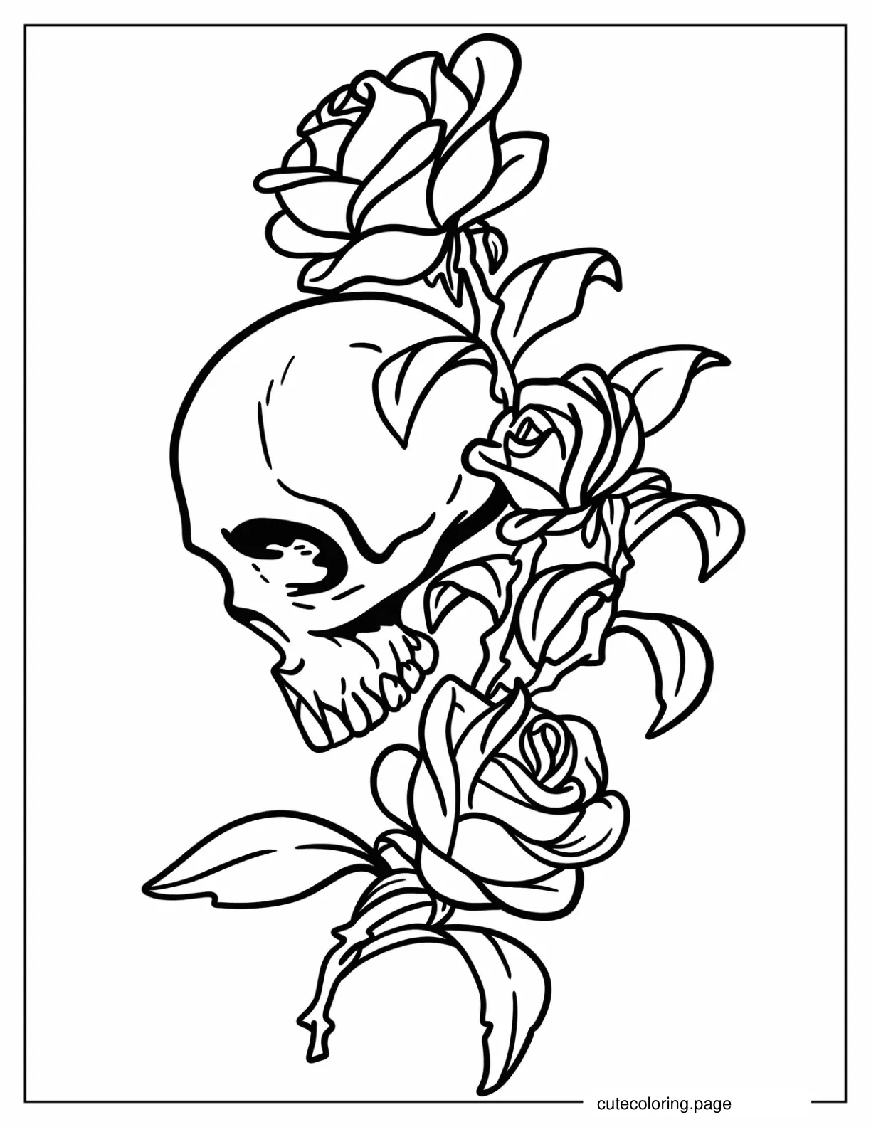 Easy Skull And Roses Tattoo Coloring Sheet coloring page