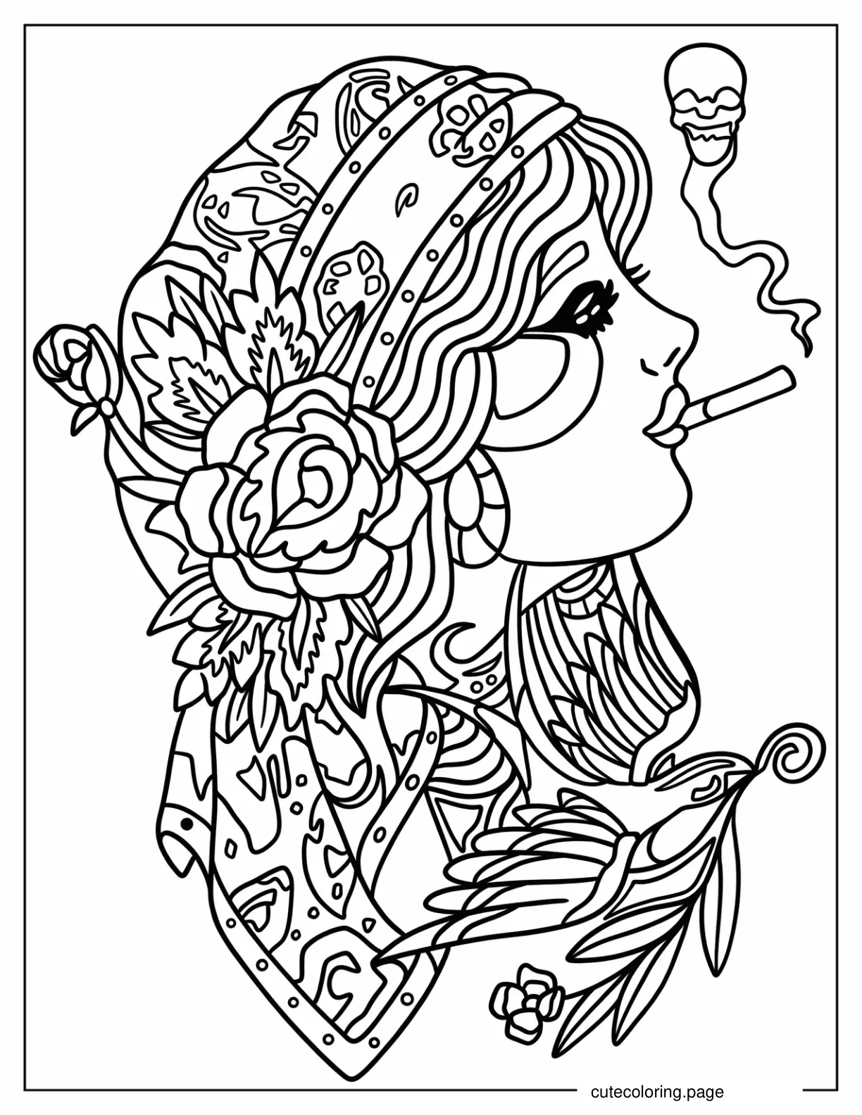 Gypsy Smoking Tattoo Coloring Page For Adults coloring page