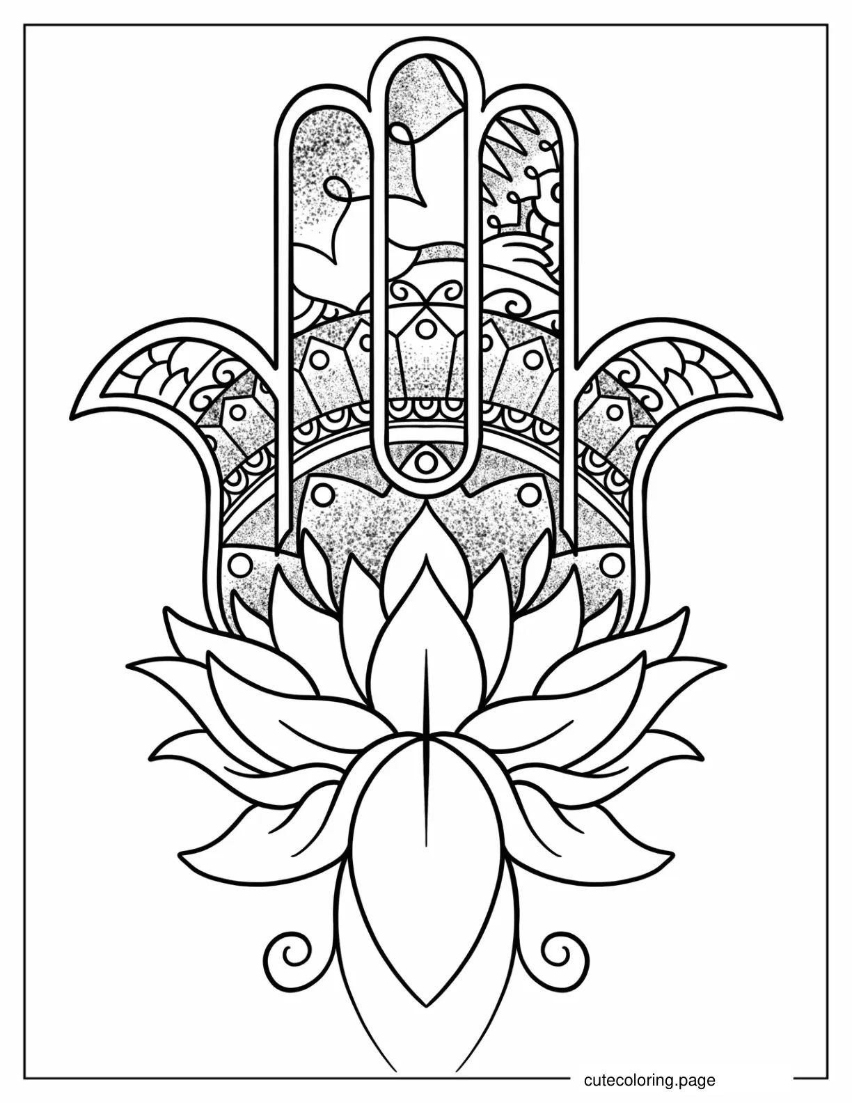 Hamsa Mandala With Lotus Tattoo Coloring Sheet For Adults coloring page