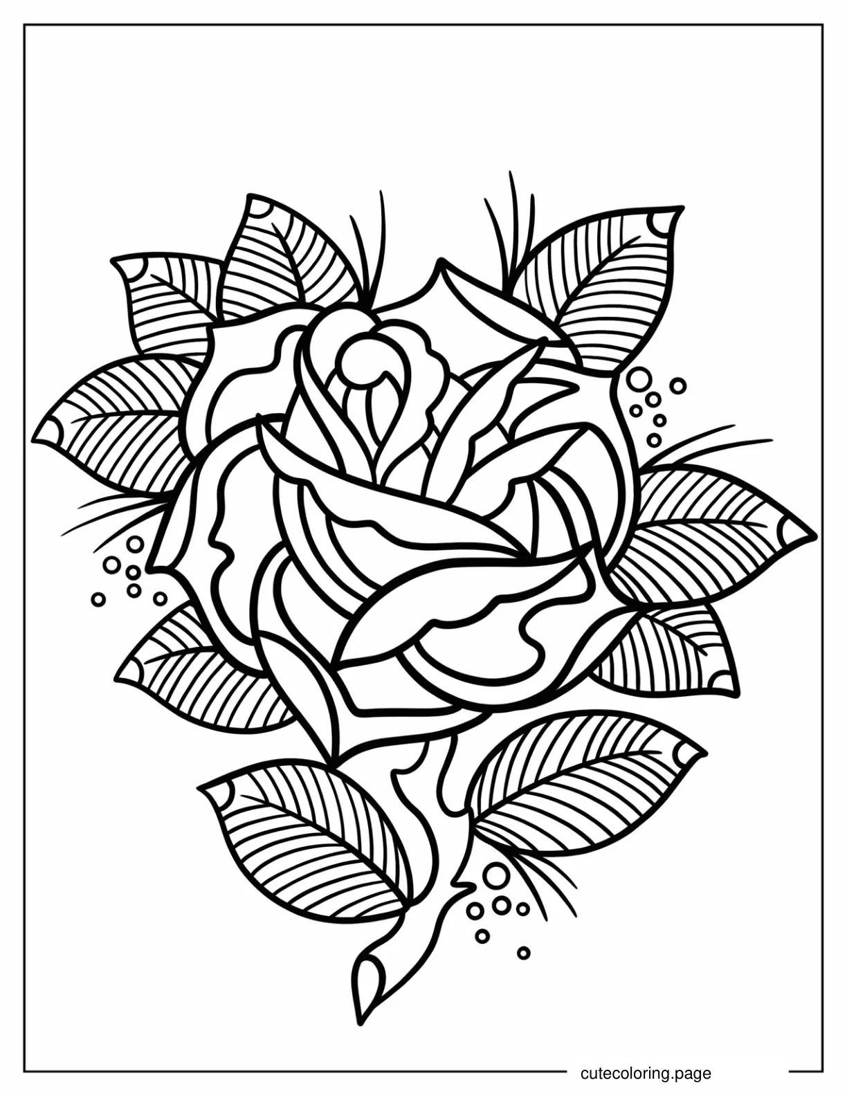 Intricate Rose With Leaves Tattoo Coloring Sheet For Kids coloring page