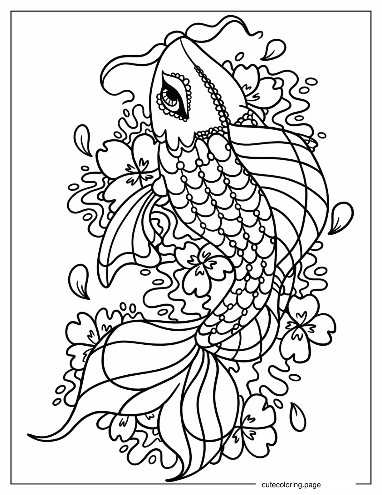 Kawaii Koi Fish Tattoo With Water And Lotus Tattoo Coloring Page coloring page