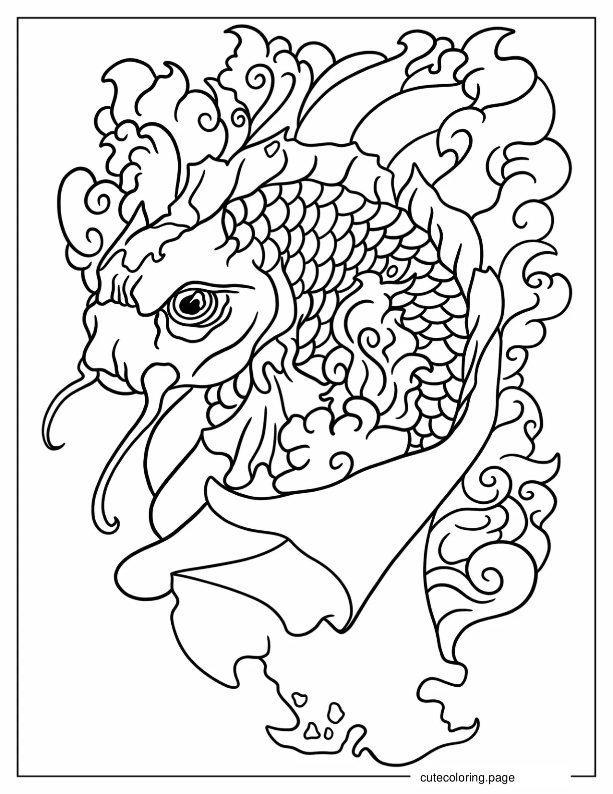 Majestic Koi Surrounded By Smoke Tattoo coloring page