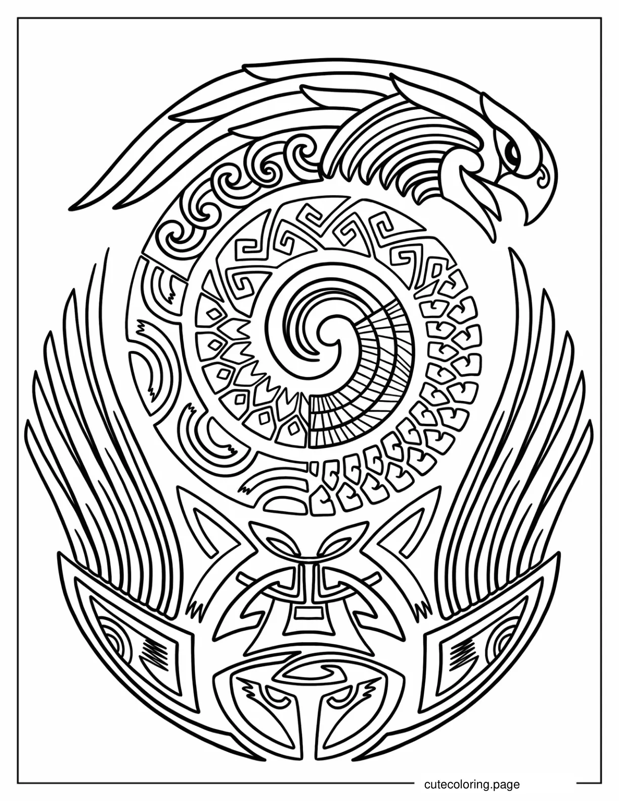 Maori Snake Bird Tattoo Coloring Sheet For Adults coloring page