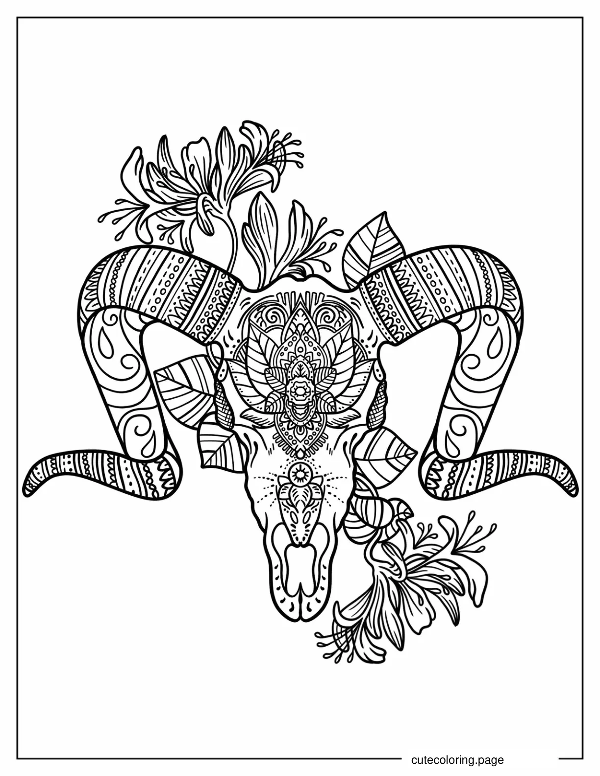 Rum Skull Floral Mandala Tattoo Coloring Sheet coloring page