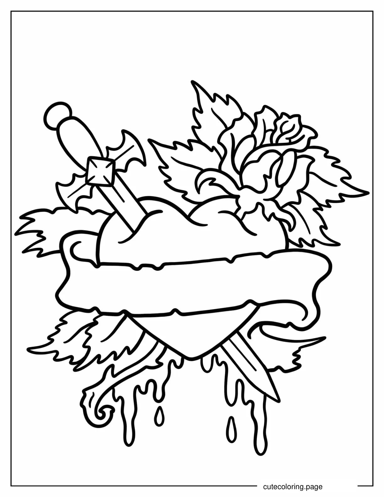 Simple Heart Pierced By Sword Tattoo Coloring Page For Kids coloring page