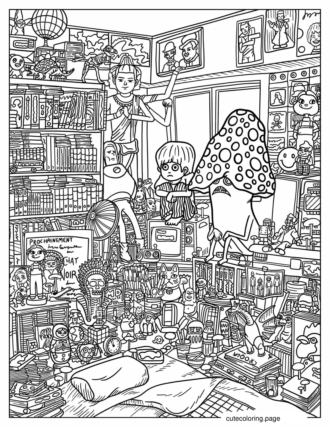 Intricate Trippy Drawing Of a Bedroom coloring page