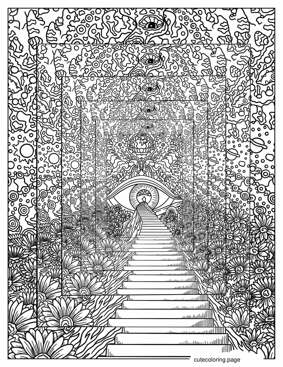 Mirrored Effect Trippy Coloring Sheet coloring page