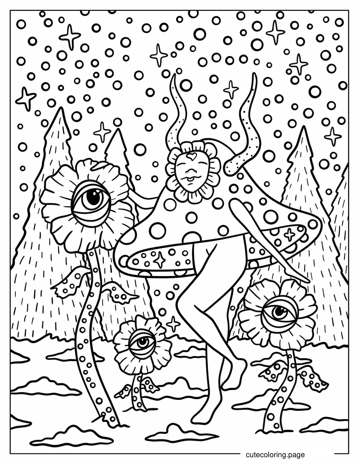 Mystical Creature Dancing In Dream Forrest coloring page