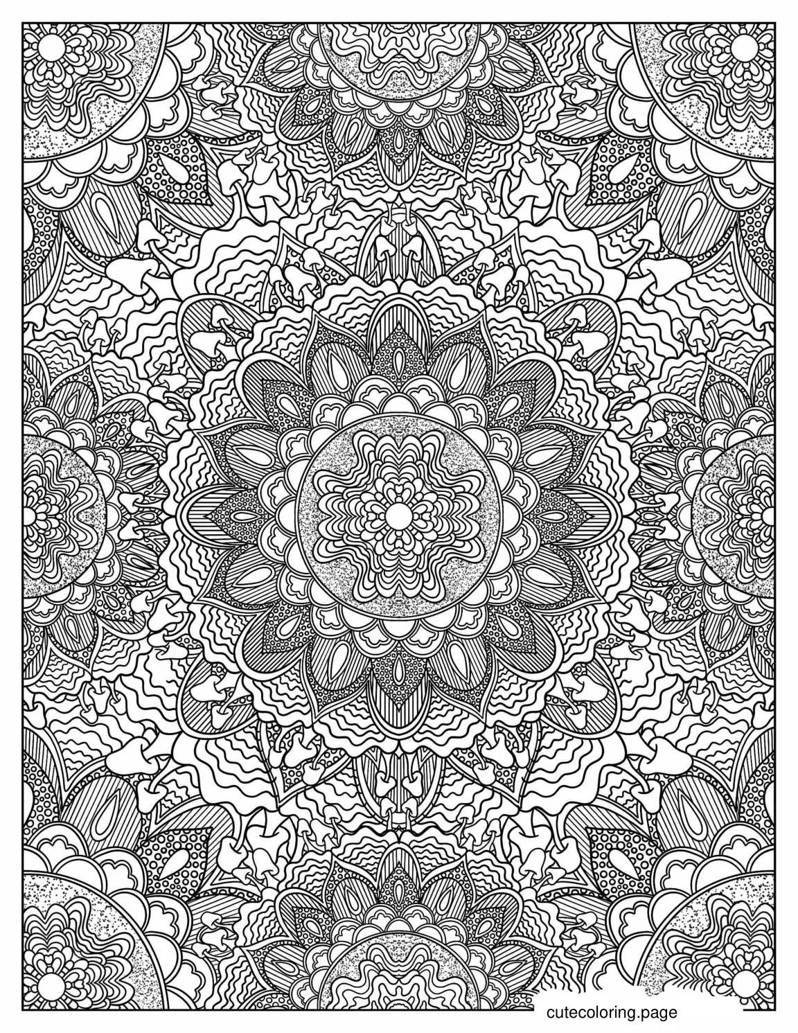 Psychedelic Full Page Mushroom Mandala coloring page