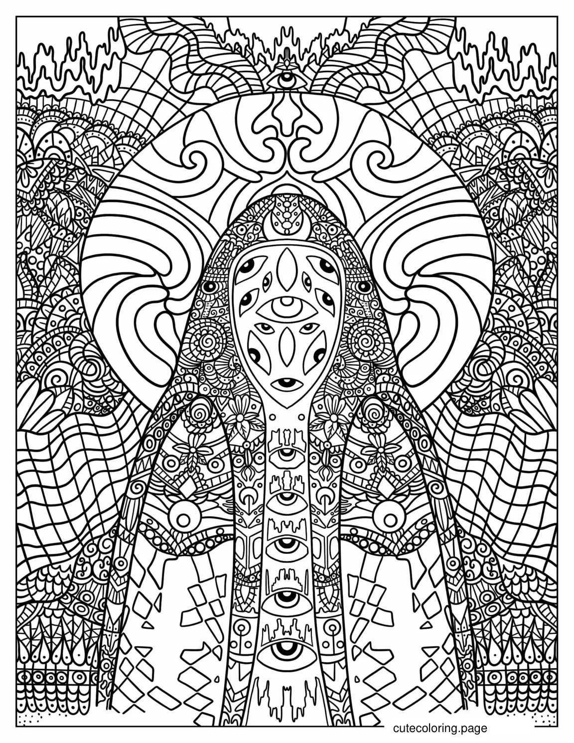 Trippy Abstract Design With Eyes coloring page