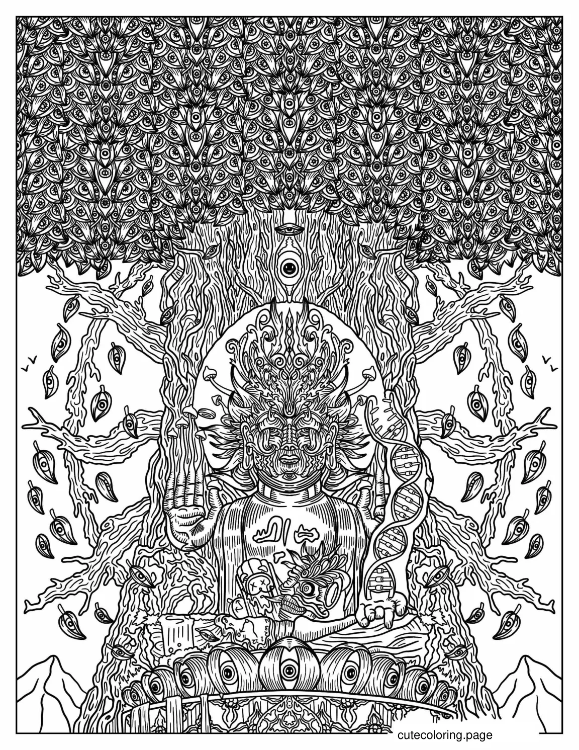 Trippy Buddha Hippie Coloring Sheet coloring page