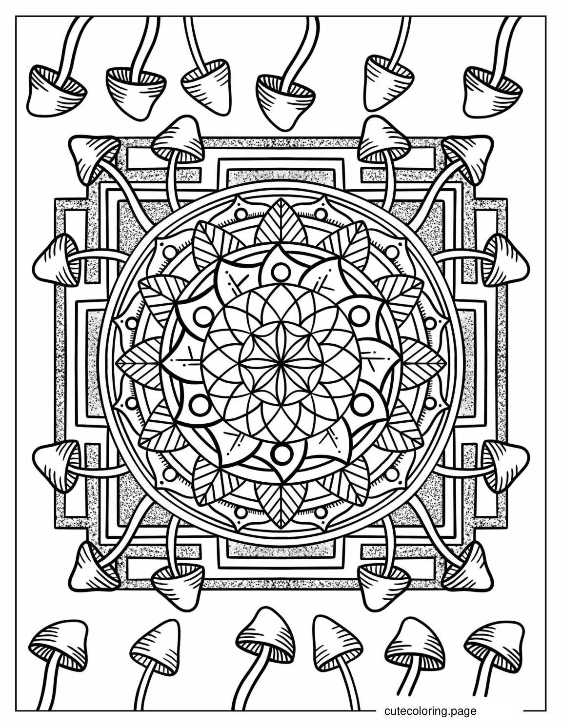 Trippy Mushroom Mandala coloring page