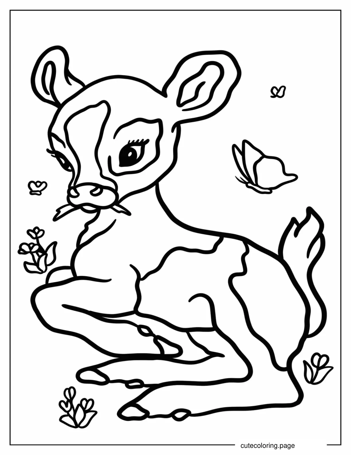 Easy Vintage Deer Eating Grass Coloring Page For Kids coloring page