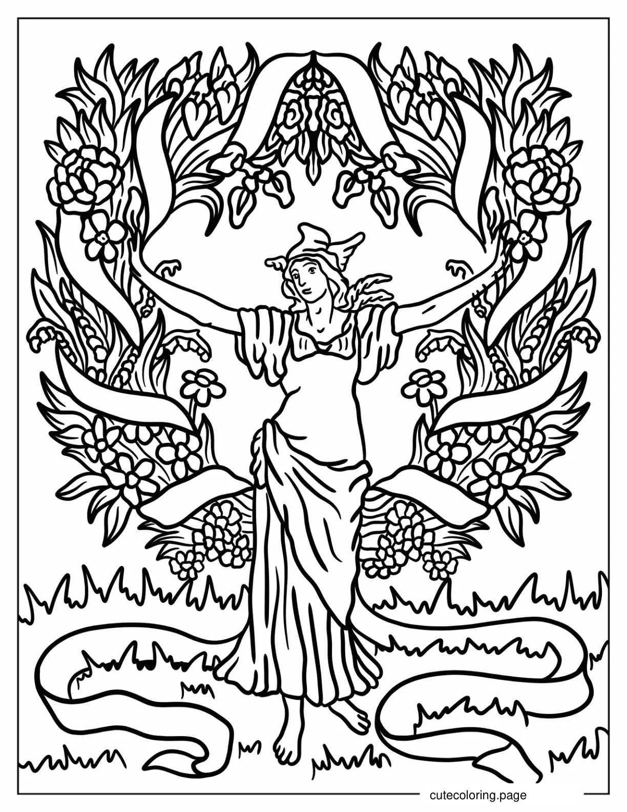 Vintage A Garland For May Day Illustration coloring page