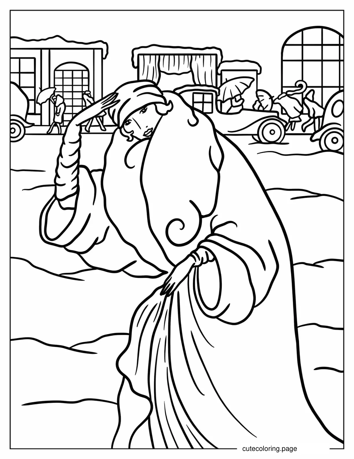 Vintage French Woman In The City coloring page