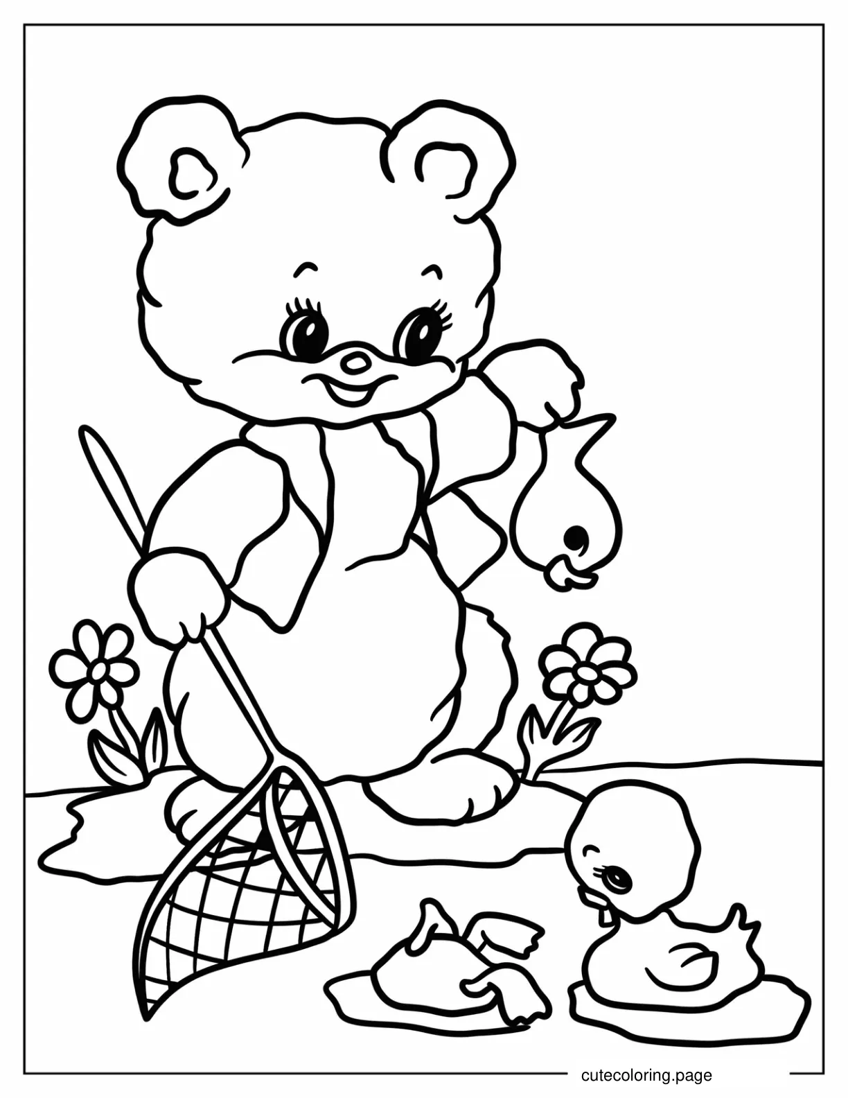 Vintage Illustration Of Bear Fishing In A Pond For Kids coloring page