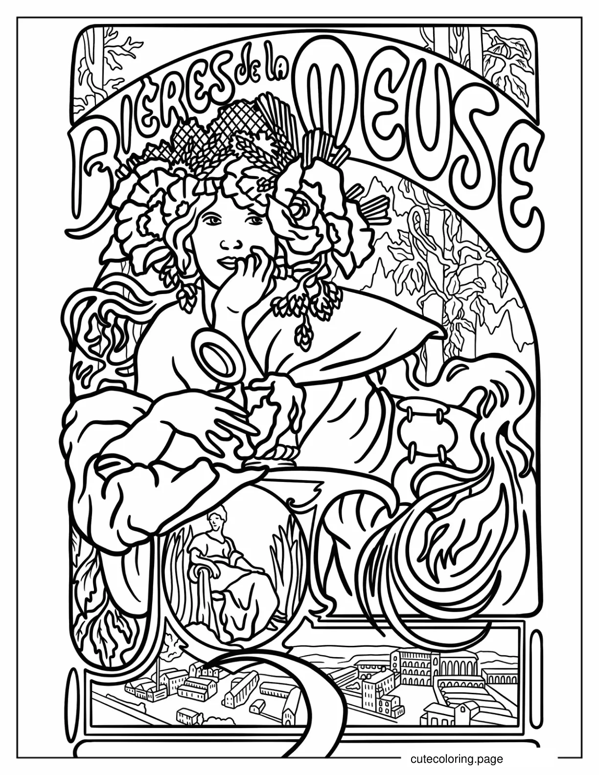 Vintage Poster Of Elegant Woman coloring page