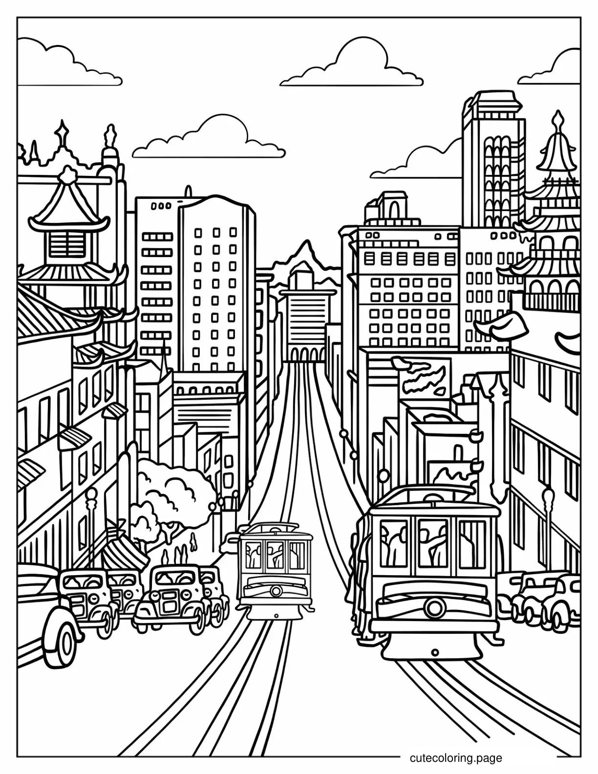 Vintage San Francisco Cityscape Coloring Page coloring page