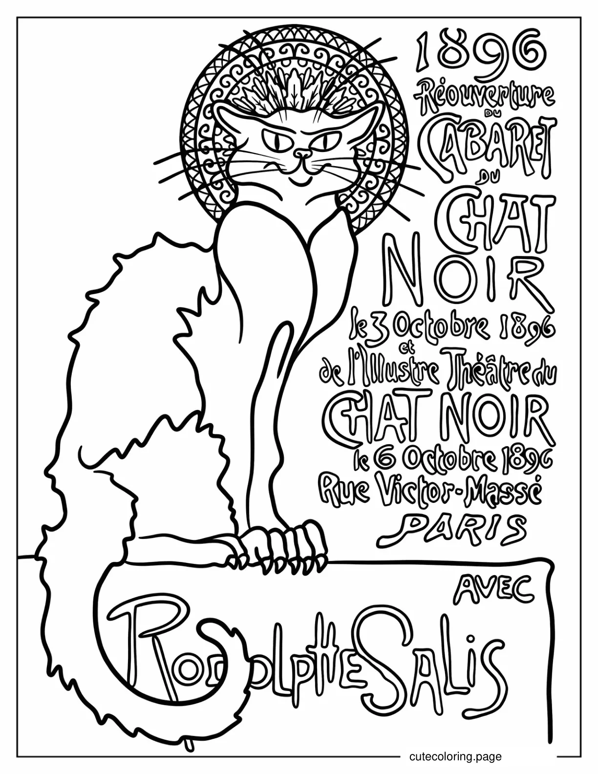 Vintage The Chat Noir Cabaret Poster Coloring Page coloring page