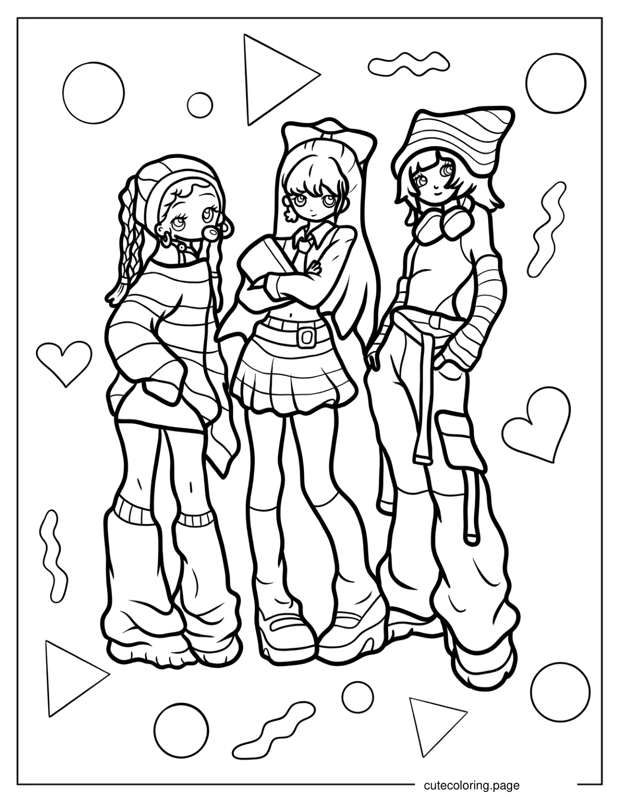 Anime Powerpuff Girls In Y2k Fashion coloring page