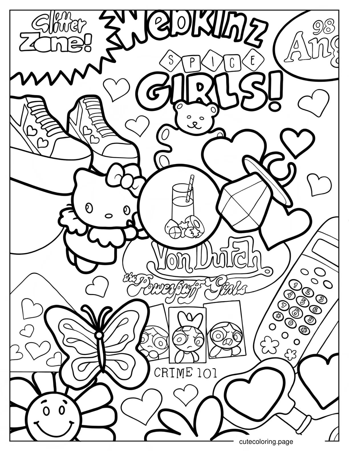 Kawaii Y2k Sneakers Cartoons And Gadgets Coloring Page For Kids coloring page