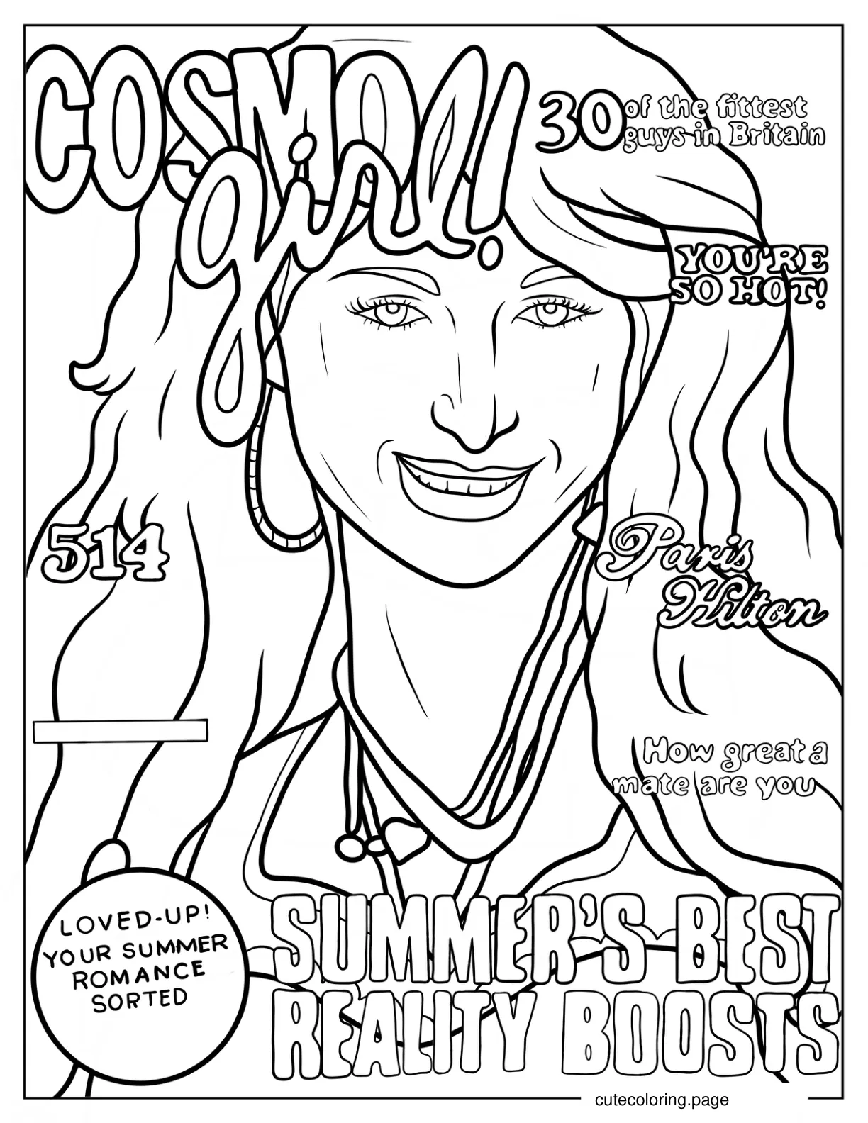 Paris Hilto Cosmo Girl Magazine Cover Y2k Coloring Sheet For Kids coloring page