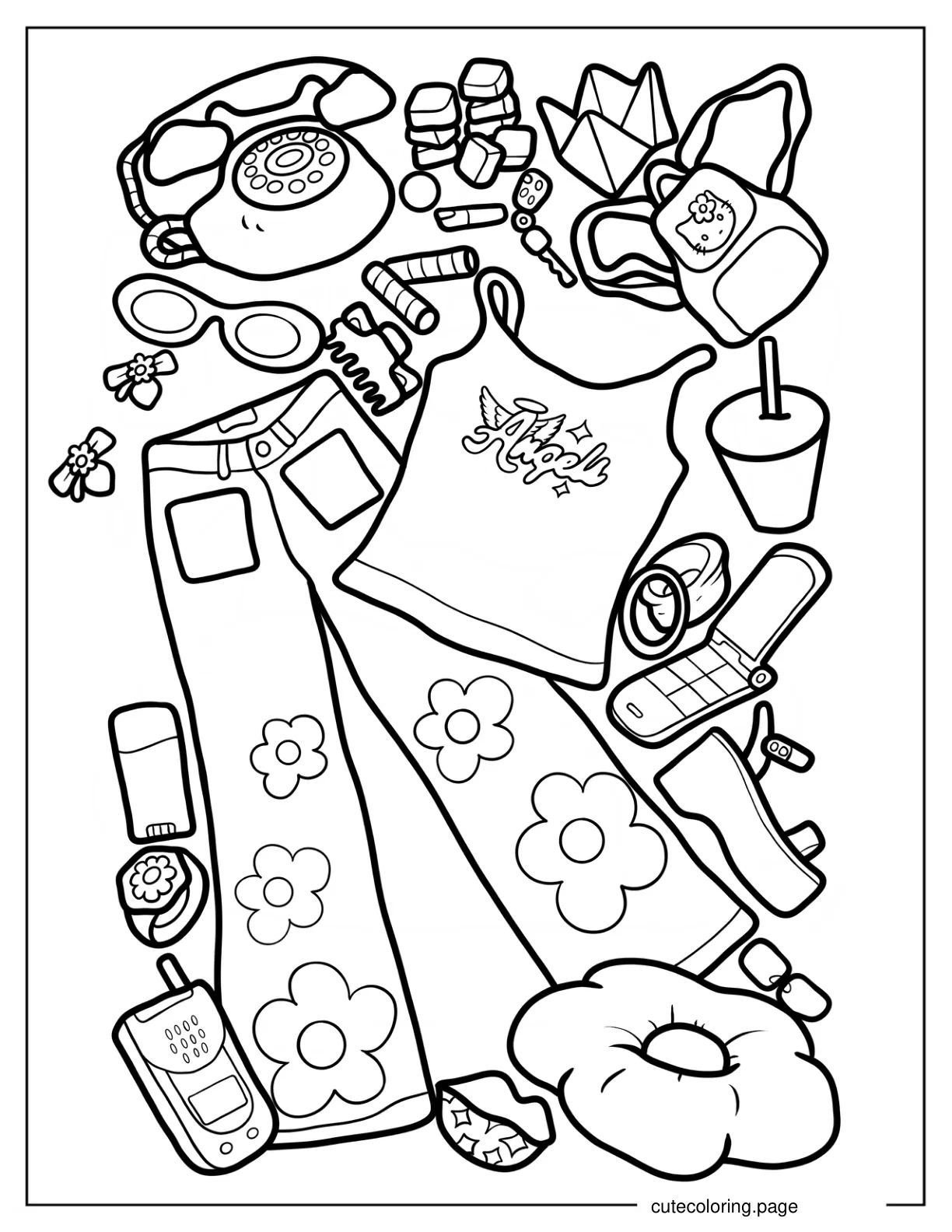 Simple Y2k Hippie Fashion Items Coloring Sheet coloring page