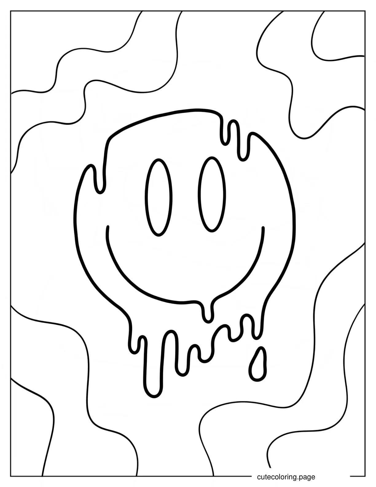 Y2k Melting Smiley Face coloring page