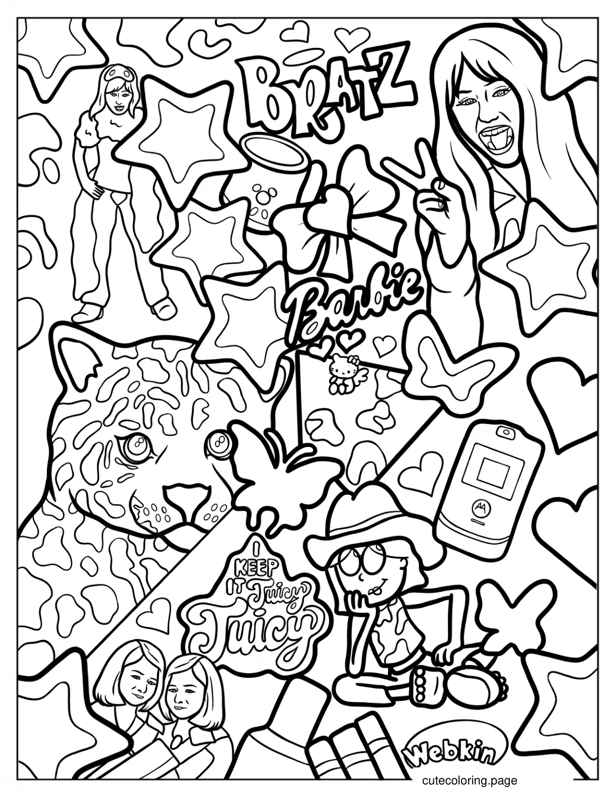 Y2k Montage of Miley Cyrus Hilary Duff Olsen Twins Ashley Tisdale And Lisa Frank Art coloring page