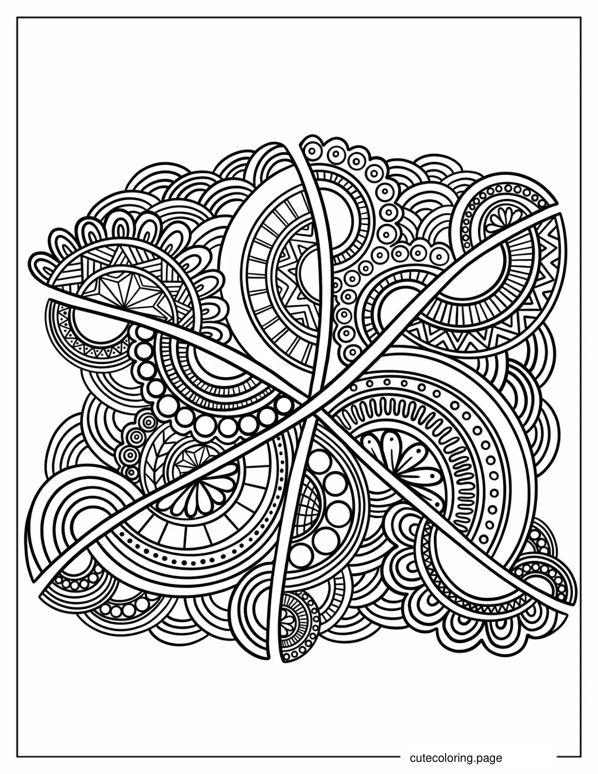 Abstract Zentangle With Semi Circles To Color coloring page