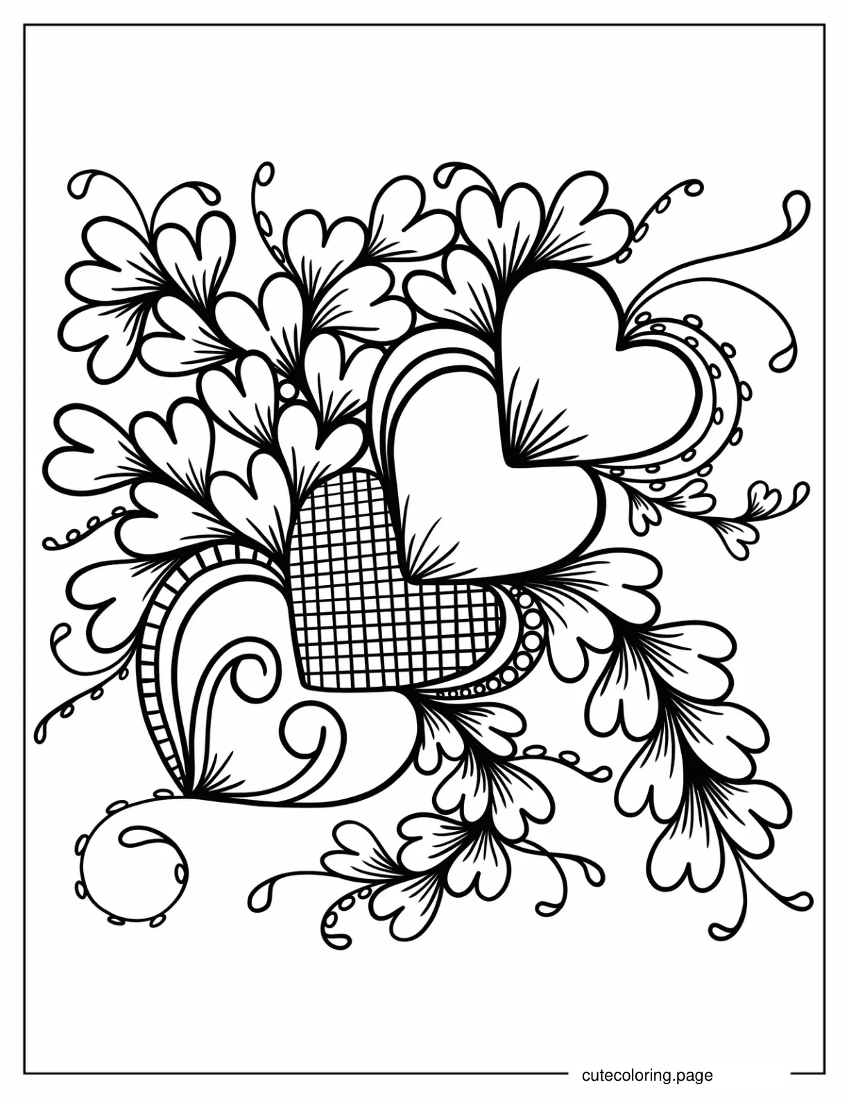 Coloring Page Of a Zentangle With Love Hearts coloring page