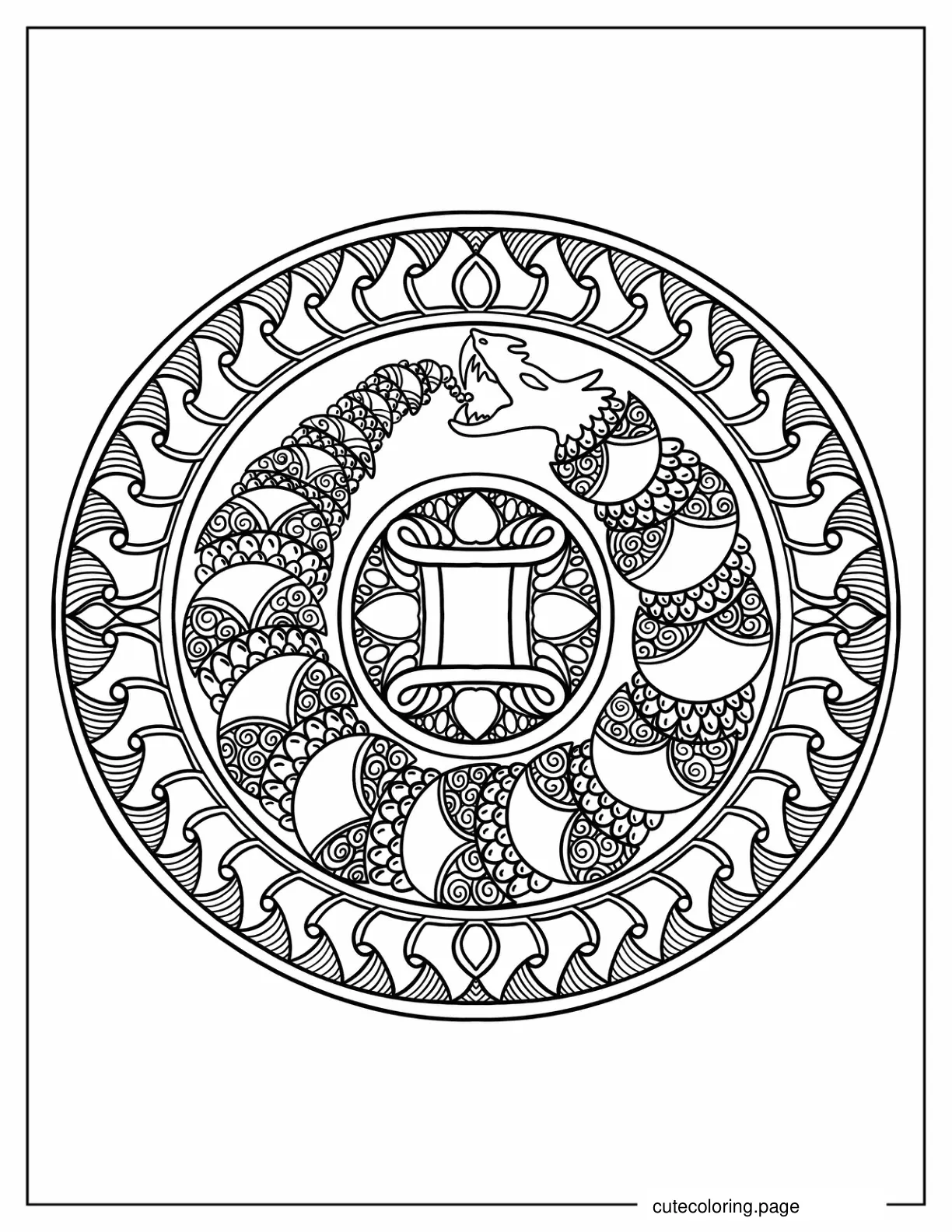 Detailed Dragon Zentangle coloring page