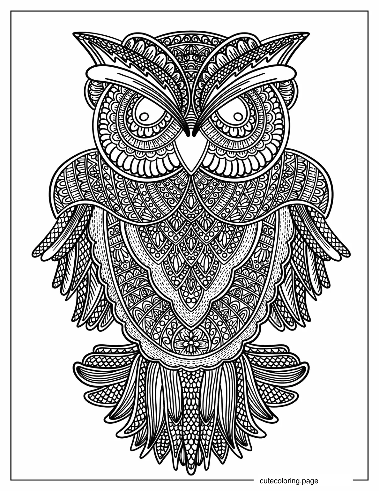 Detailed Owl Zentangle coloring page