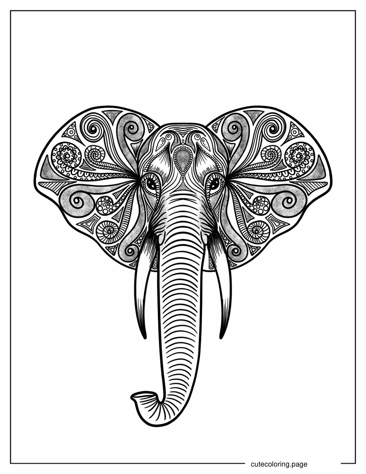 Elephant Zentangle To Color For Adults coloring page