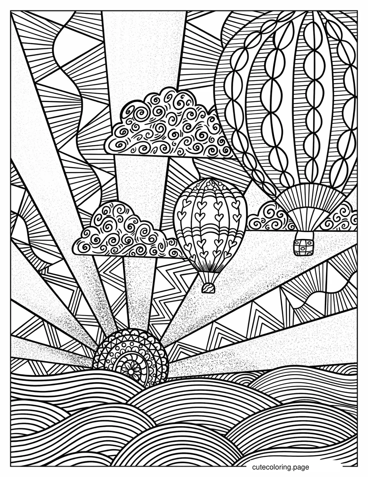 Full Page Hot Air Balloon Zentangle coloring page