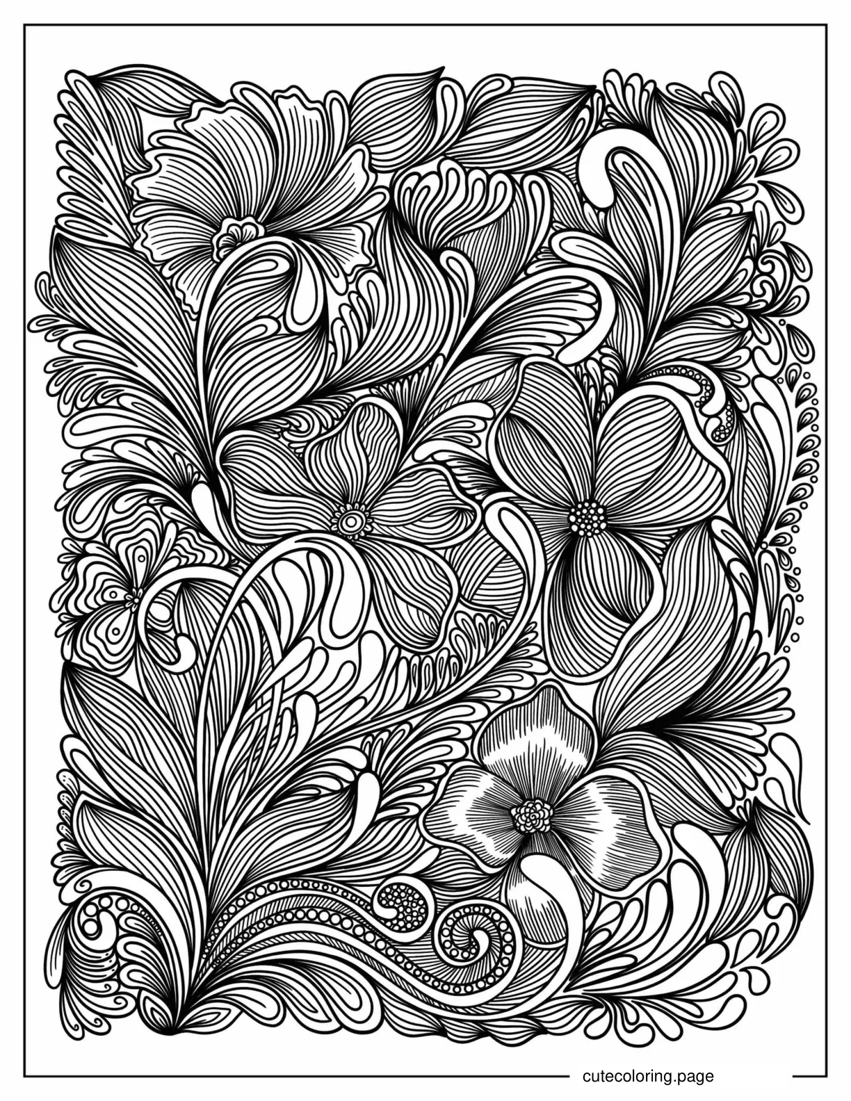 Full Page Zentangle Of Flowers coloring page