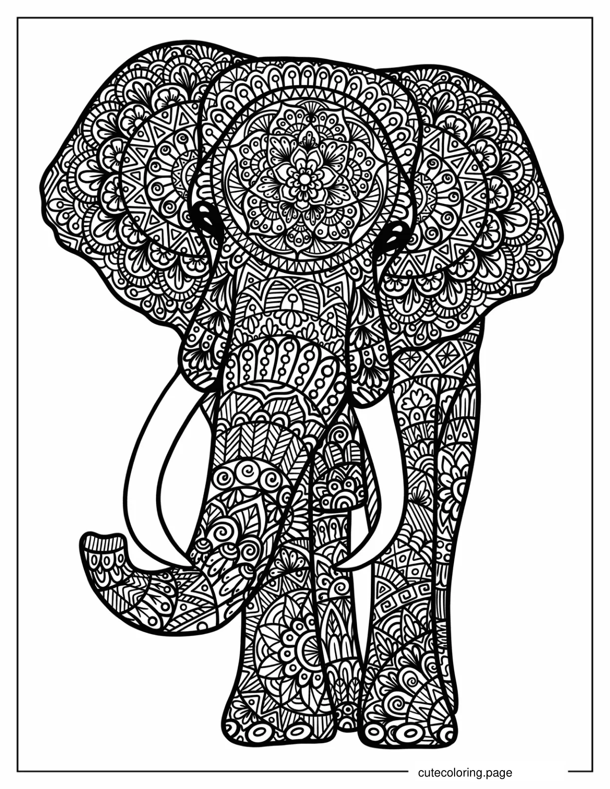 Large Gentle Elephant Zentangle To Color coloring page