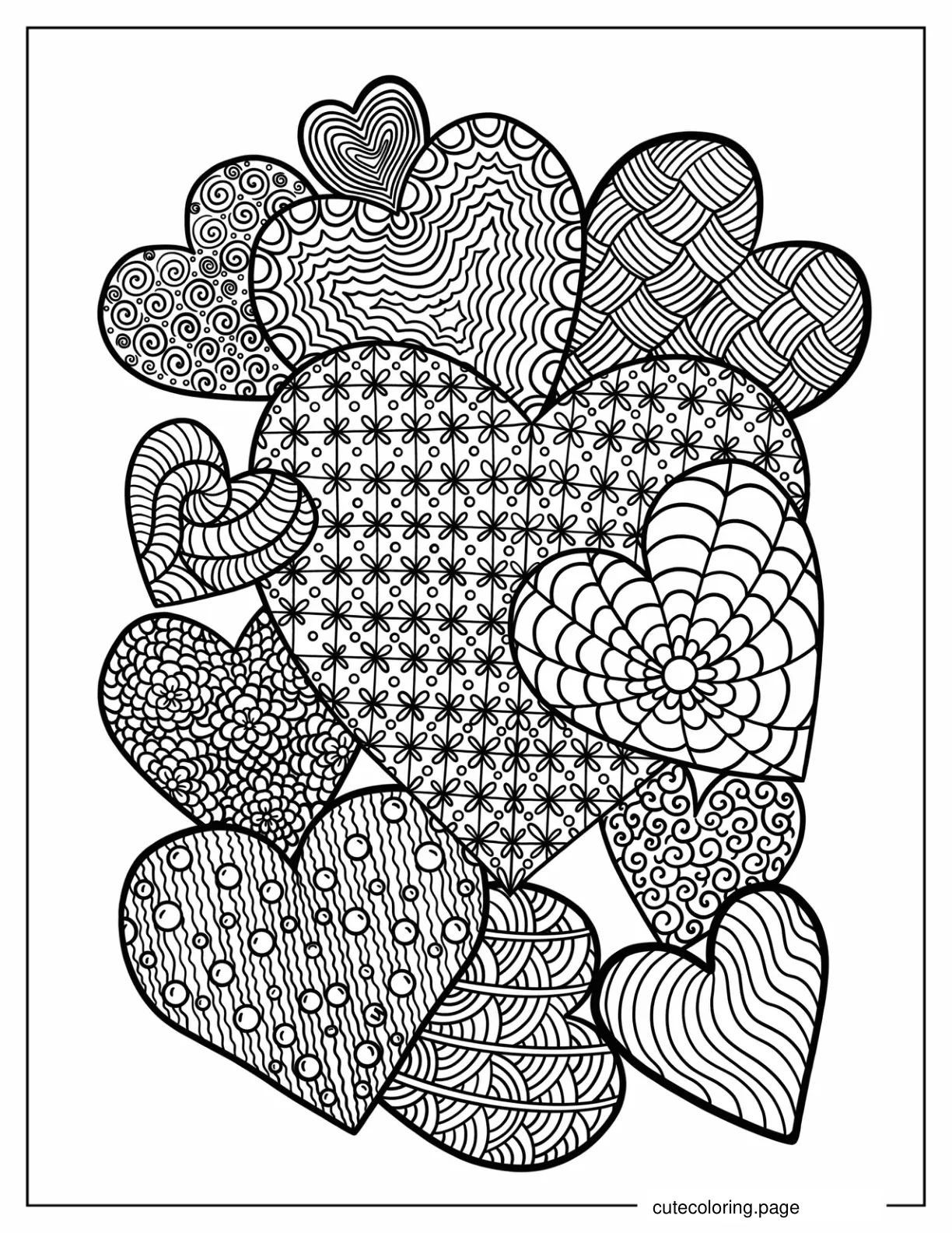 Love Heart Zentangles To Color coloring page