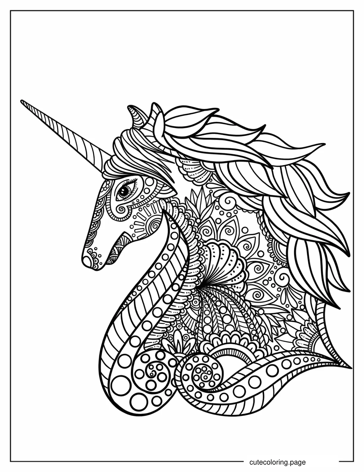 Unicorn Zentangle To Color coloring page