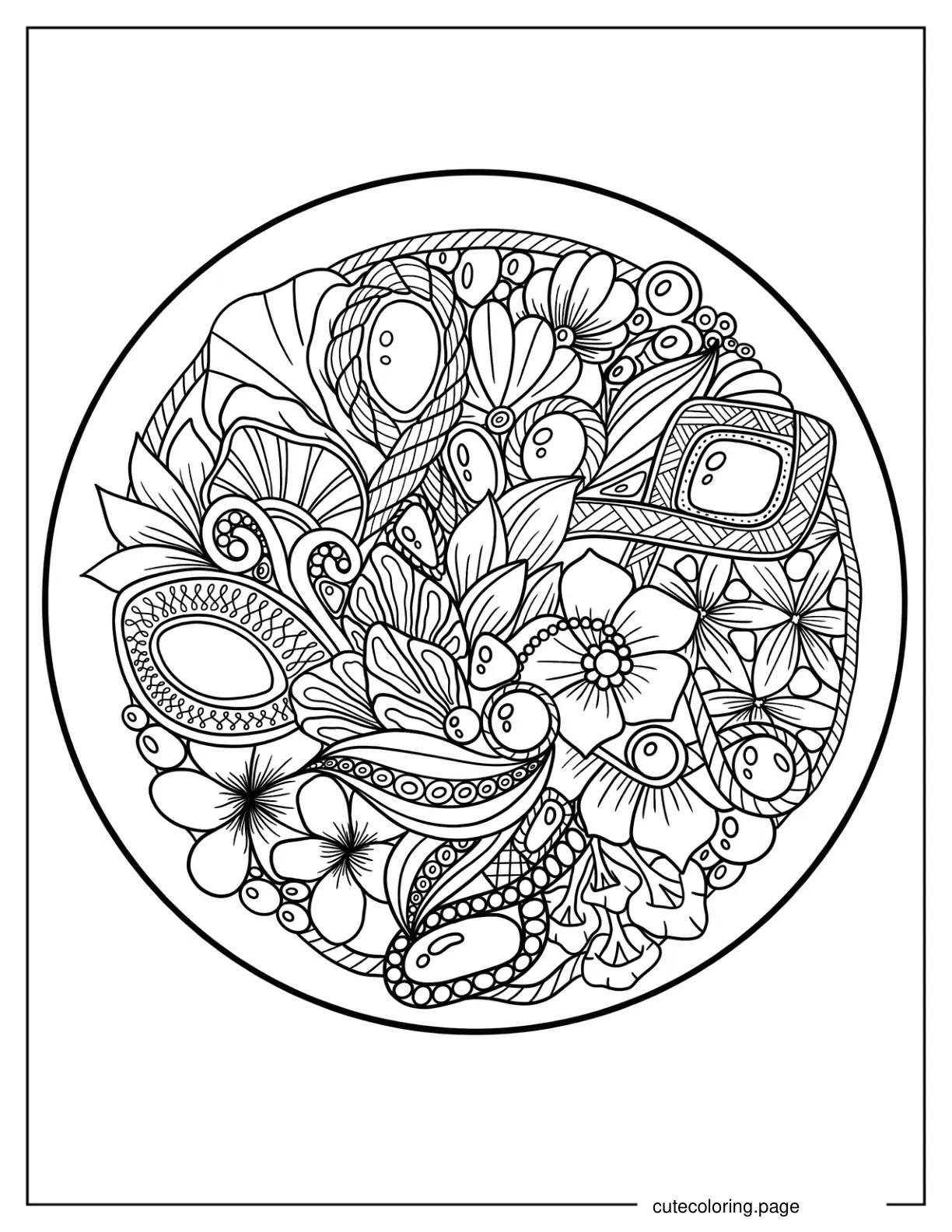 Zentangle With Flower Mushrooms And Rope coloring page