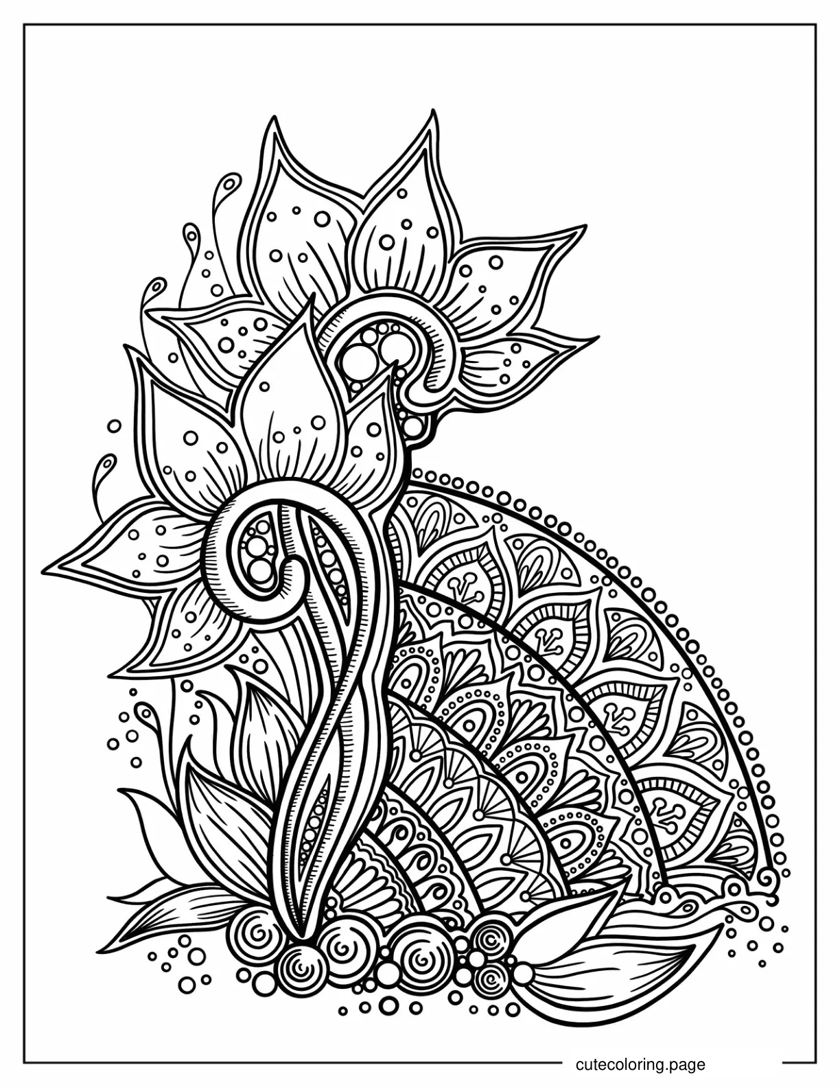 Zentangle With Flowers To Color coloring page